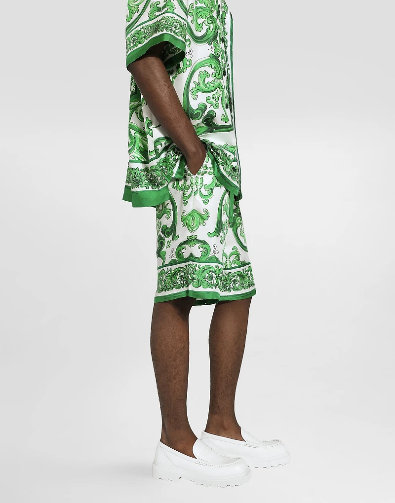 Majolica-print silk jogging shorts