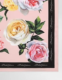 Rose and peony-print silk twill foulard (70x70)