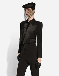Short wool gabardine tuxedo jacket