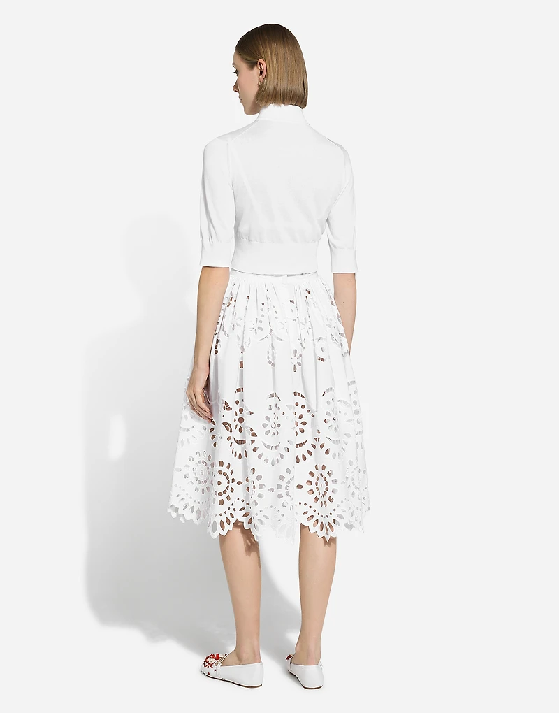 Cotton midi circle skirt with cut-out detailing