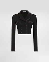 Short double-breasted wool crepe jacket