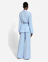 Long-sleeved silk satin jacquard pajama shirt with DG logo