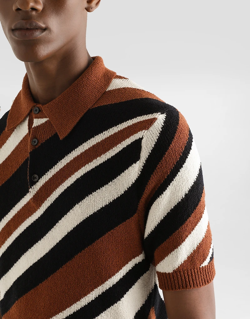 Short-sleeved cotton polo-shirt with striped inlay