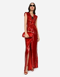 Long sequined dress with draping