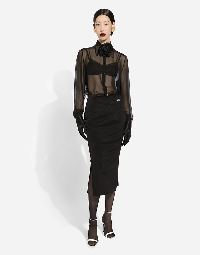 Silk chiffon shirt with satin details