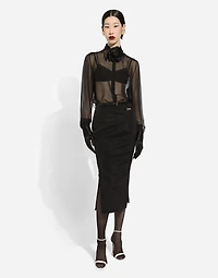 Silk chiffon shirt with satin details