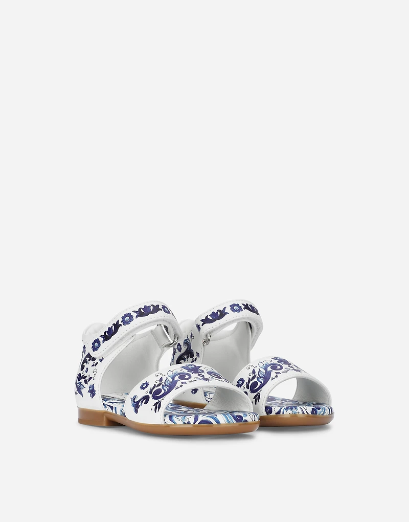 Nappa leather sandals with majolica print
