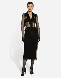 Mesh calf-length pencil skirt