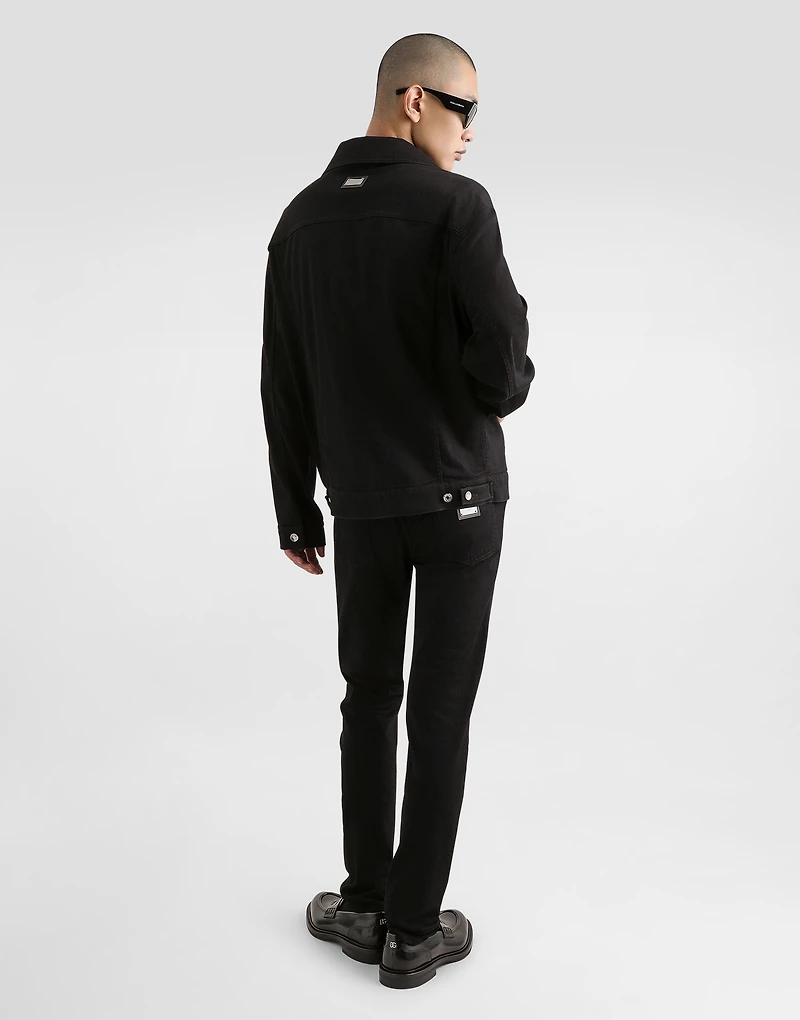 Black wash stretch denim jacket