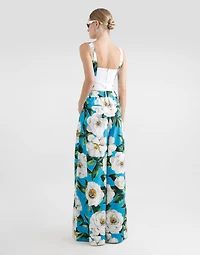 Cotton palazzo pants with gardenia print