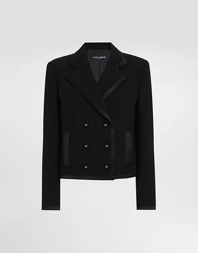 Short double-breasted wool crepe jacket