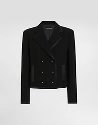Short double-breasted wool crepe jacket