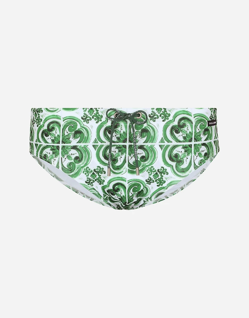 Majolica-print swim briefs with high-cut leg