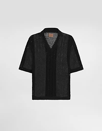 Short-sleeved cotton crochet polo-shirt