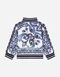 Zip-up jersey sweatshirt with majolica print