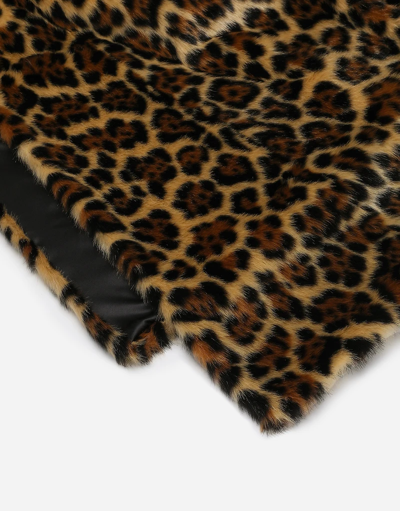 Long leopard-print faux fur coat