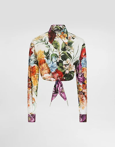 Flower bouquet-print poplin shirt