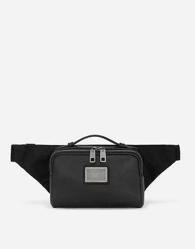 Grainy calfskin and nylon belt bag