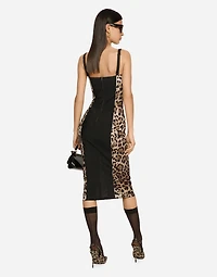 Marquisette calf-length dress with leopard print