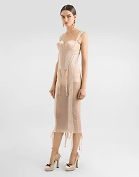 Light tulle calf-length slip dress with corset details