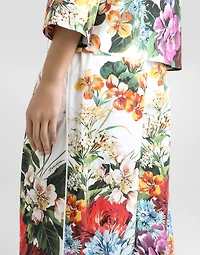 Flower bouquet-print poplin trousers