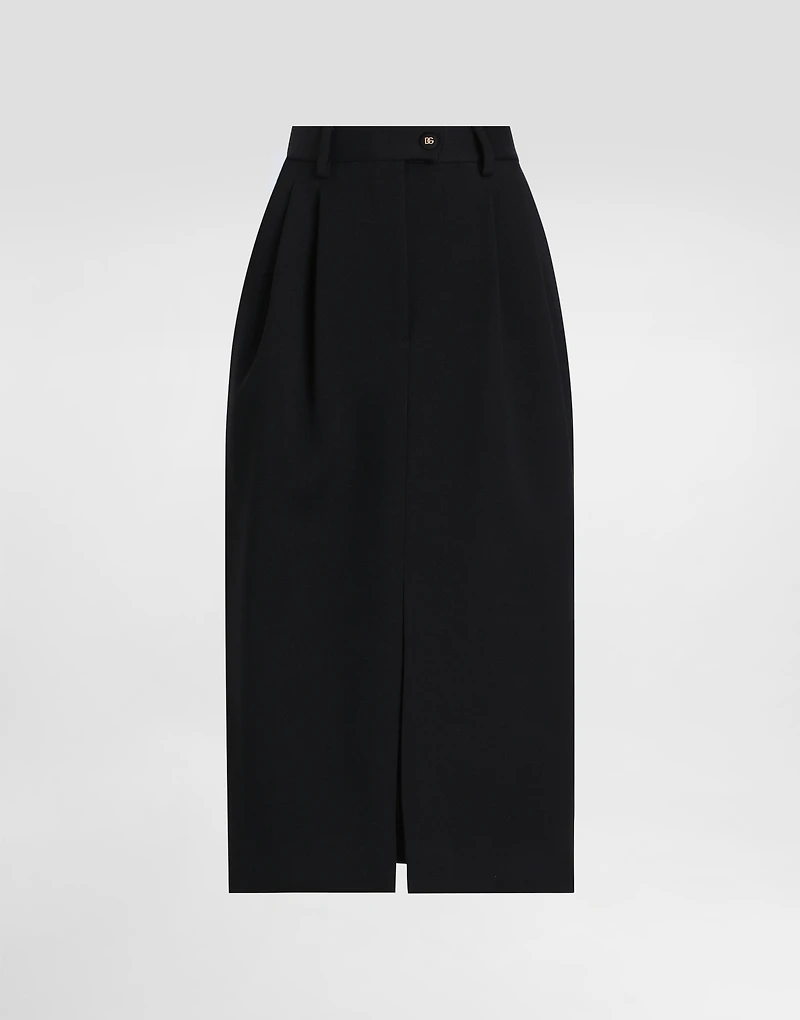Wool calf-length pencil skirt