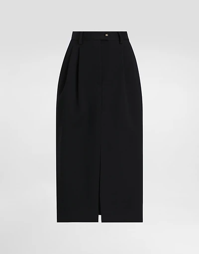 Wool calf-length pencil skirt