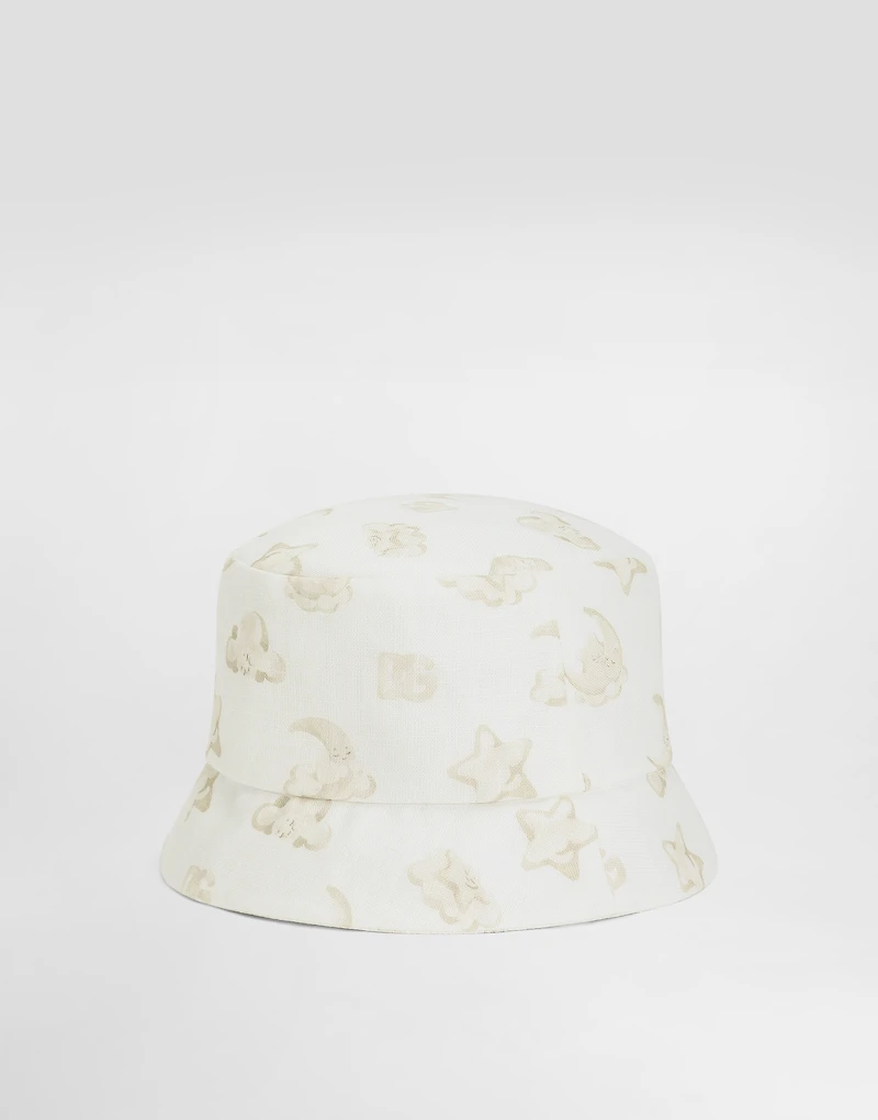 Fabric bucket hat with moon and stars print