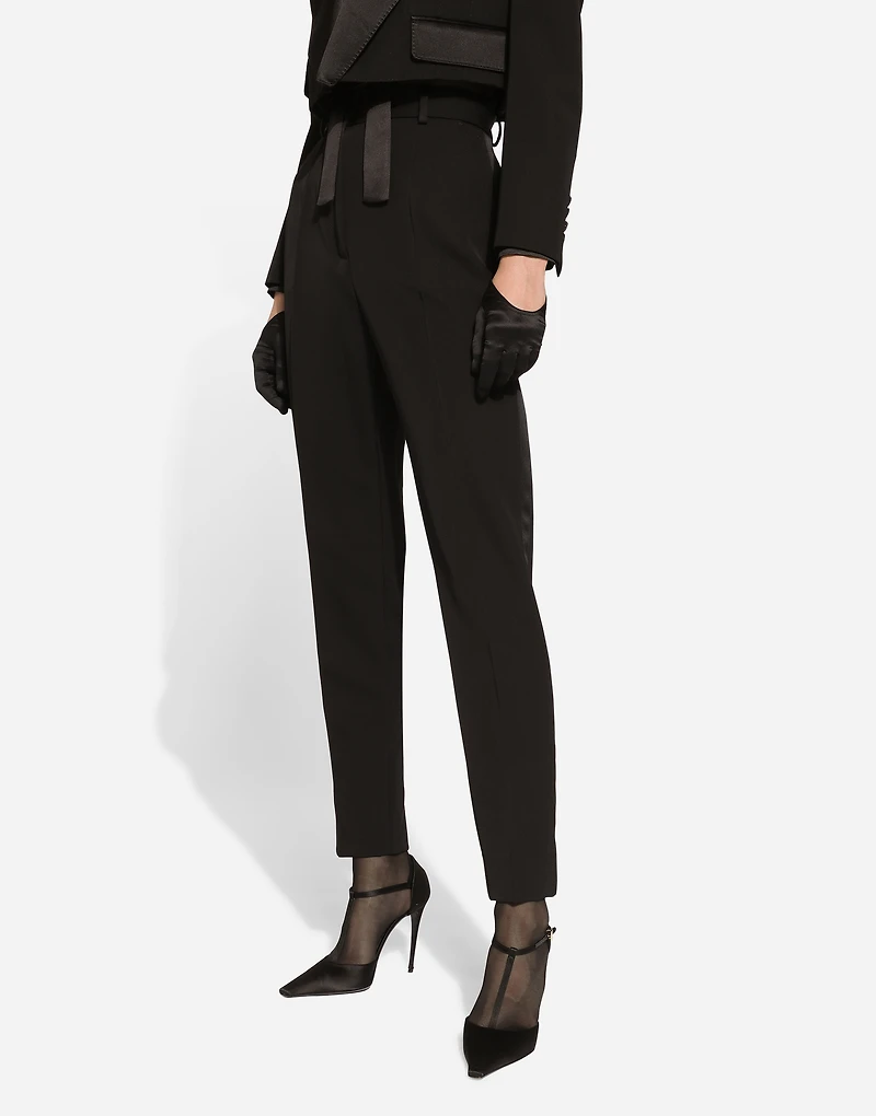 Tailored wool gabardine tuxedo pants