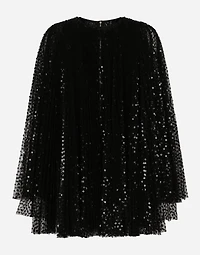 Short pleated dress with full sequined sleeves