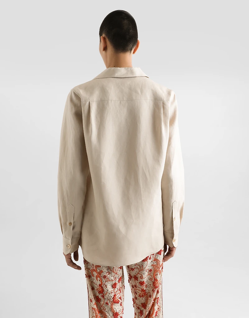 Long-sleeved V-neck shirt linen fabric