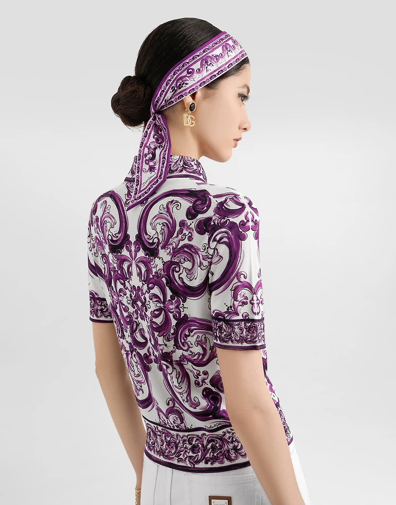 Majolica-print silk polo