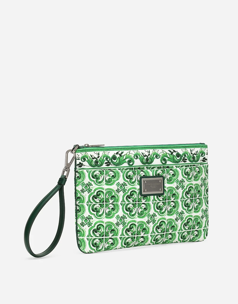 Majolica-print canvas pouch