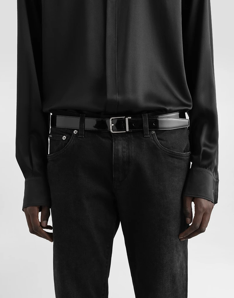 Patent calfskin belt