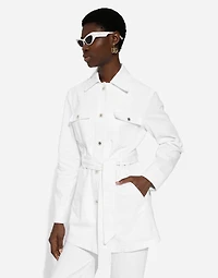 Long denim jacket with belt