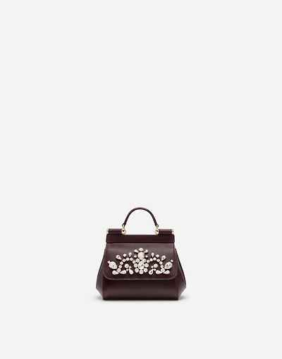 Dauphine calfskin Sicily mini bag with rhinestone embellishement