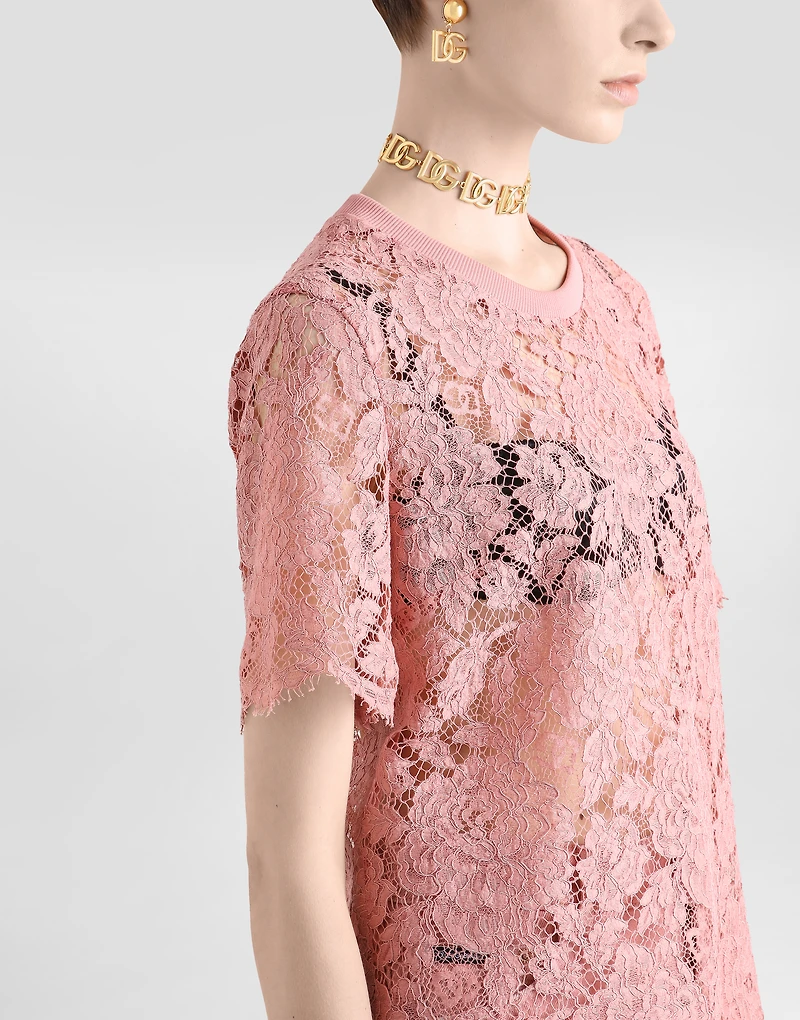 Short-sleeved Cordonetto lace T-shirt