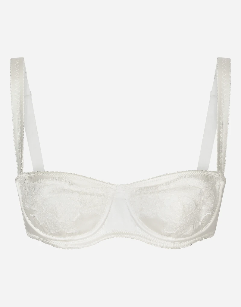 Semi-padded satin balconette bra with lace
