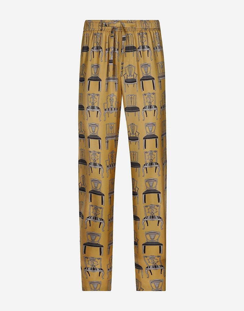 Printed silk twill jogging pants