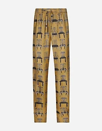 Printed silk twill jogging pants