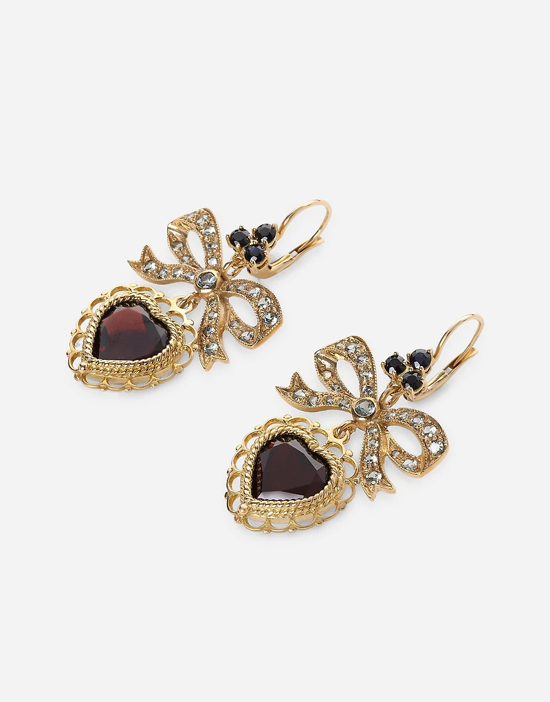Devotion Earrings
 18 carat yellow gold and red rhodolite garnet