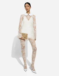Short lace dress with satin neck