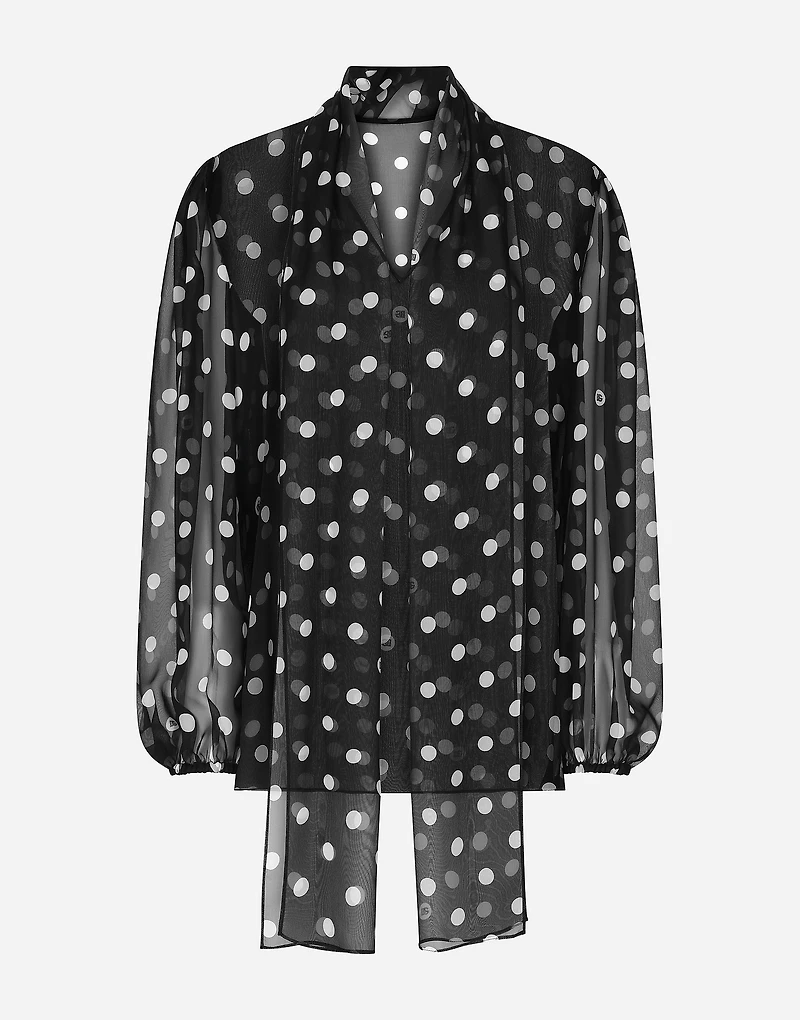 Chiffon pussy-bow blouse with polka-dot print
