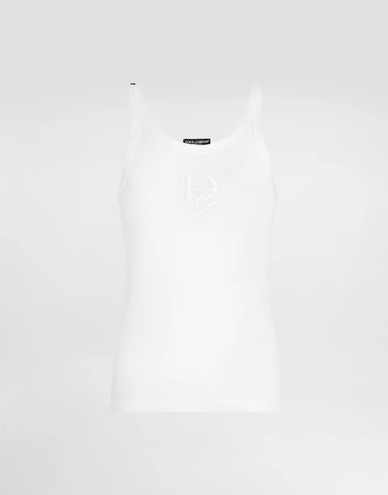 Fine-rib slim-fit singlet with embroidery