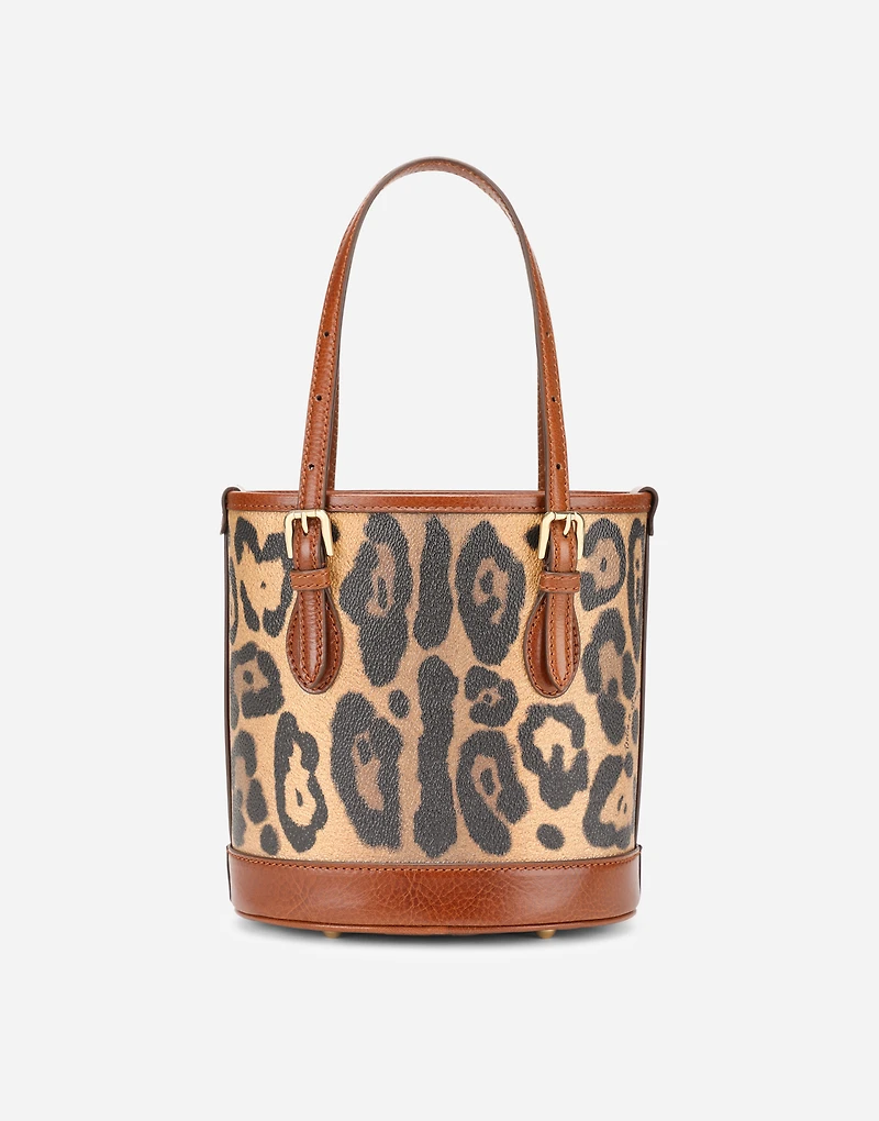 Small bucket bag in leopard-print Crespo with branded plate