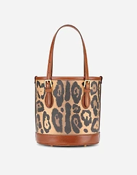 Small bucket bag in leopard-print Crespo with branded plate