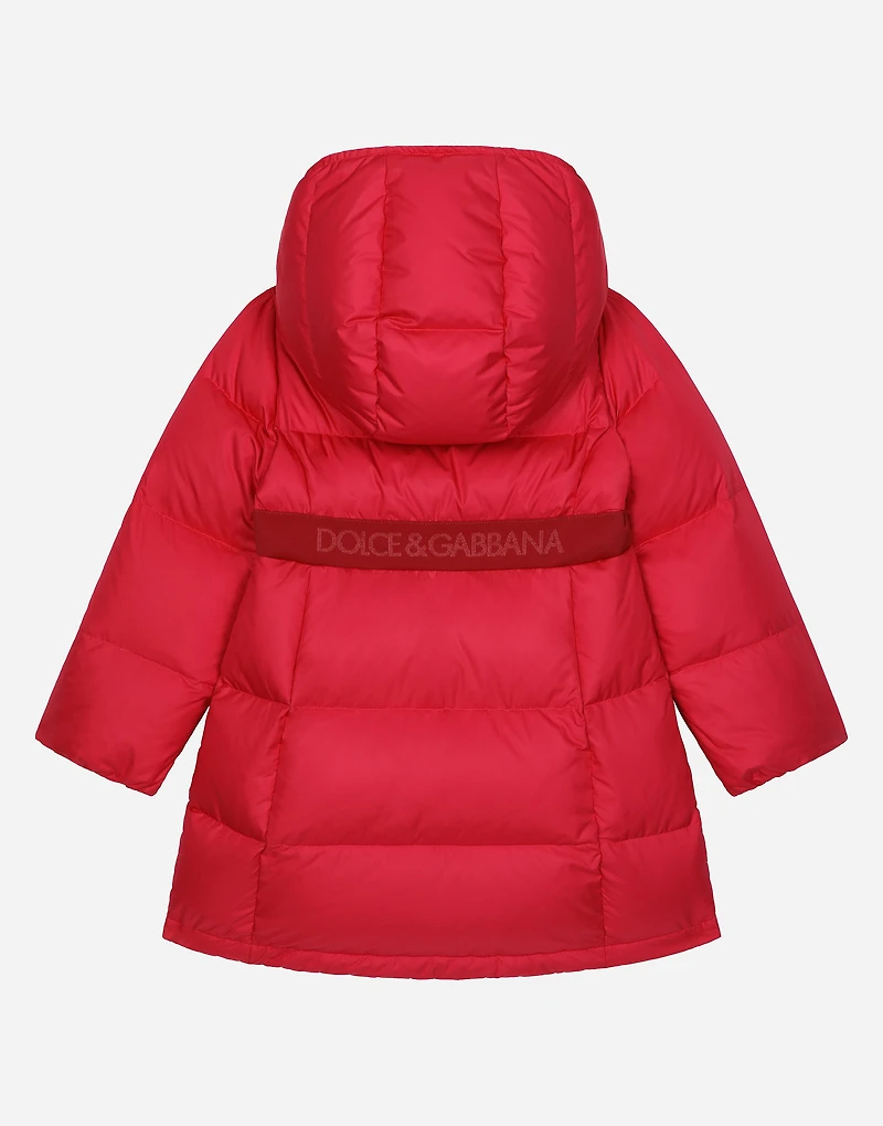 Long nylon down jacket with DG logo
