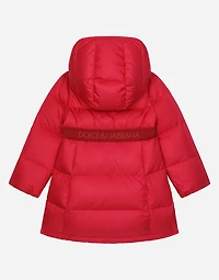 Long nylon down jacket with DG logo