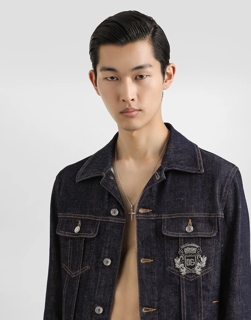 Cotton denim jacket with patch