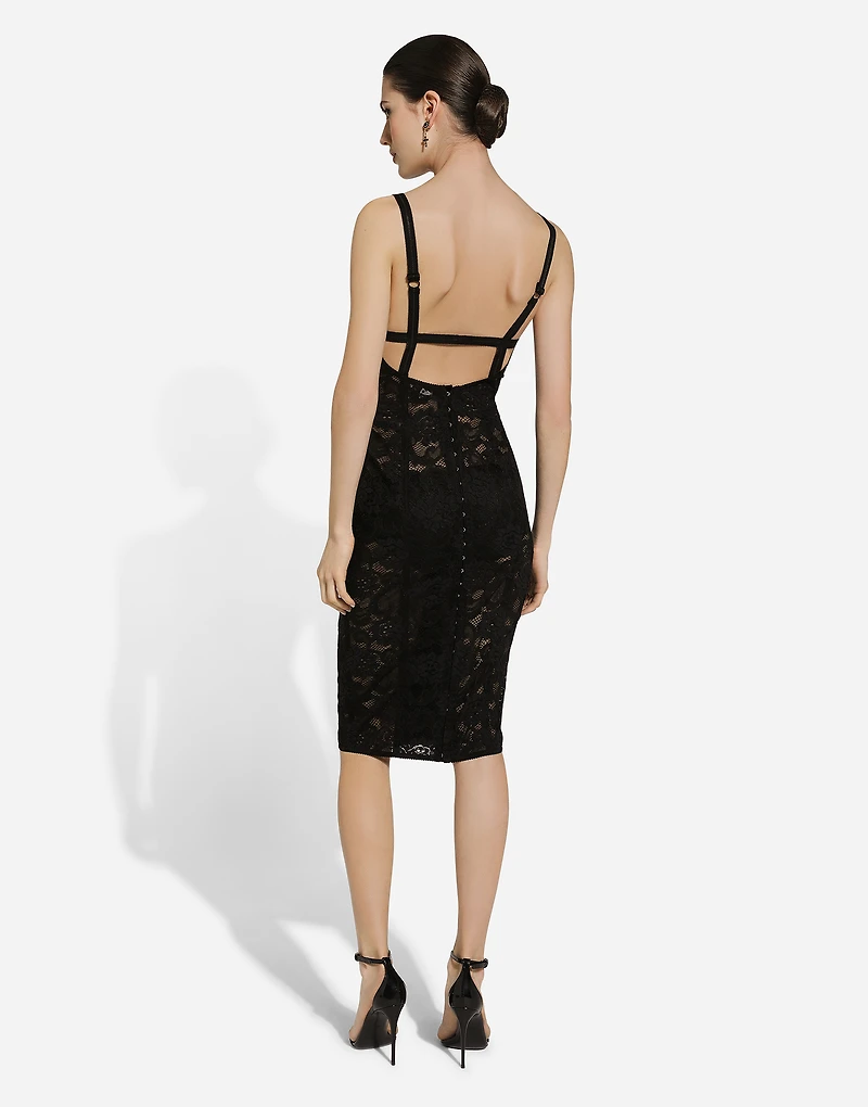 Satin and lace calf-length corset dress